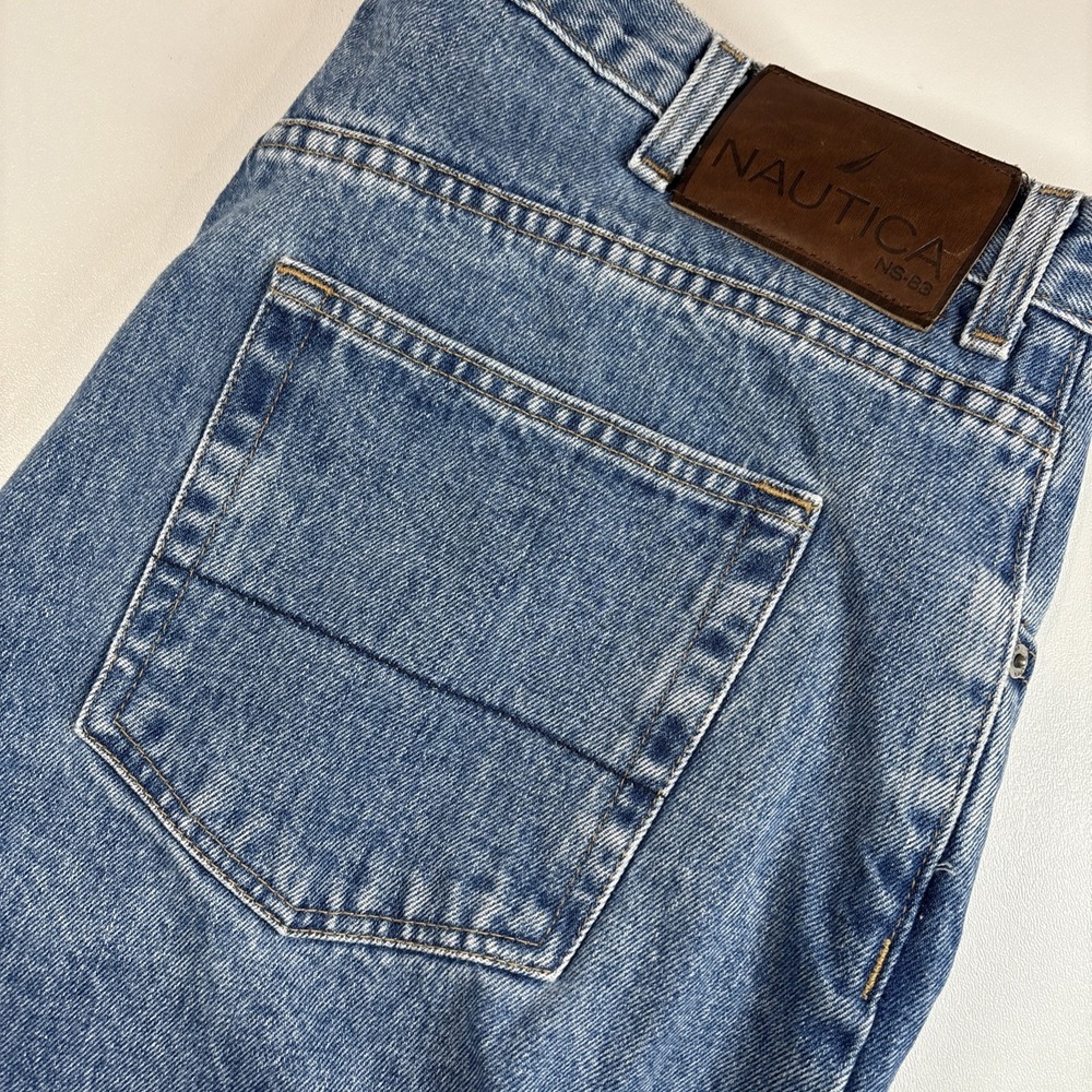 Nautica Capri Jeans Mens 40/24 Cotton Denim High Rise Medium Wash Blue Wide Leg